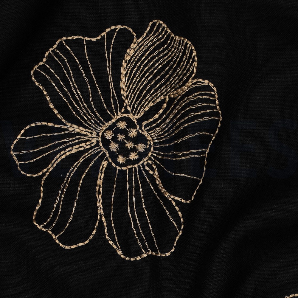LINNEN VISCOSE EMBROIDERY BLOEMEN ZWART #7