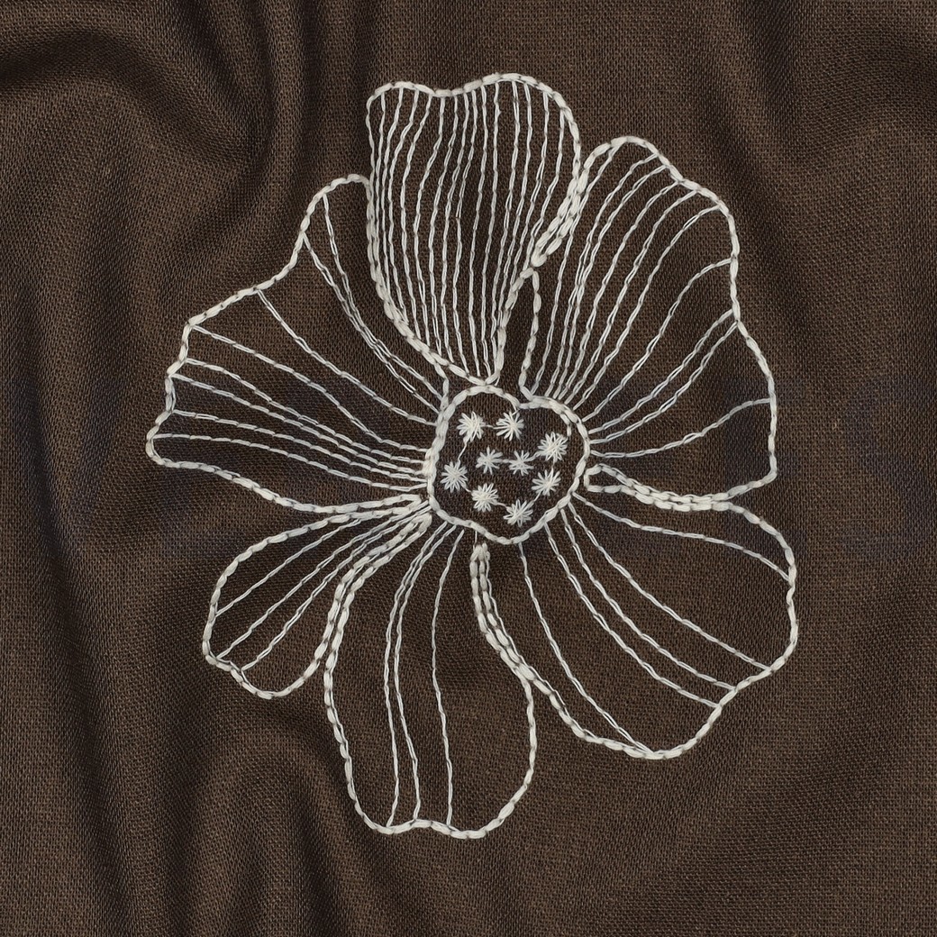 LIN VISCOSE BRODERIE FLEURS BRUN #7