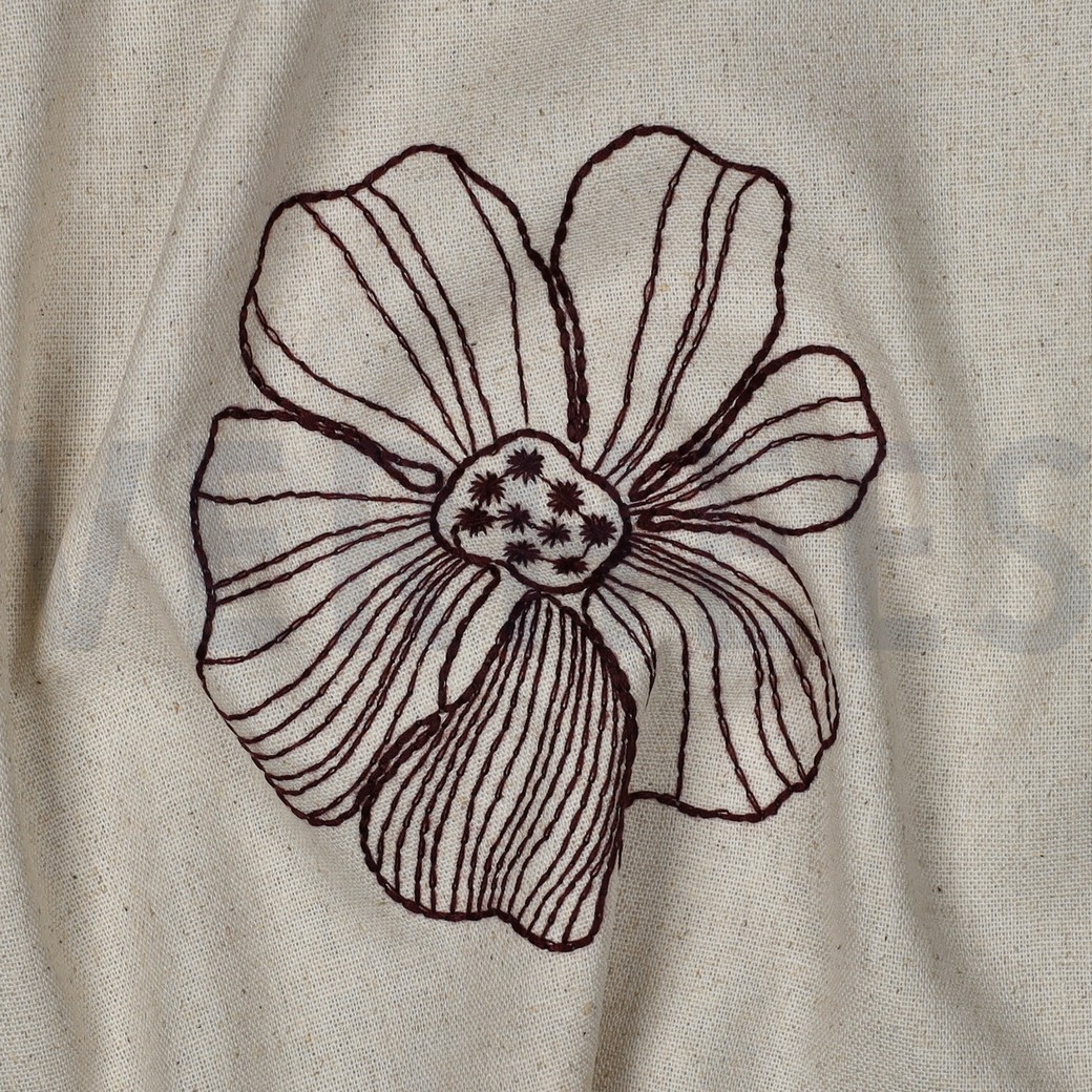 LINEN VISCOSE EMBROIDERY FLOWERS NATURAL #7