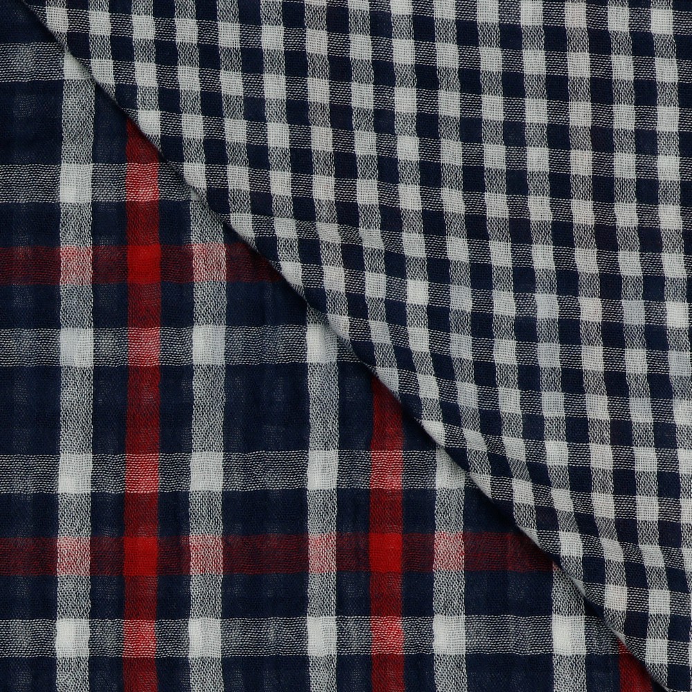 DOUBLE GAUZE DOUBLE SIDED CHECKS NAVY #7