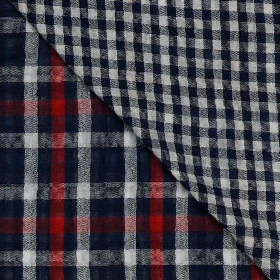 DOUBLE GAUZE DUBBELZIJDIGE RUITEN MARINEBLAUW #7