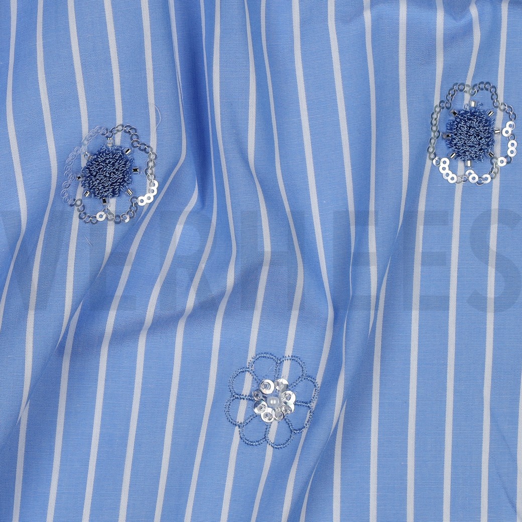 COTTON STRIPES SEQUINS FLOWERS BLUE #7
