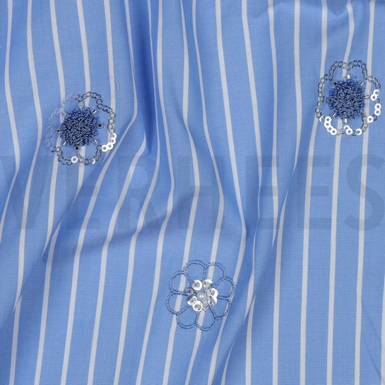 COTTON STRIPES SEQUINS FLOWERS BLUE #7