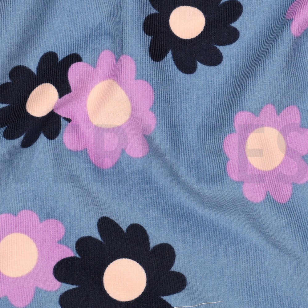 VELOURS MILLERAIES FLEURS JEAN BLEU #7