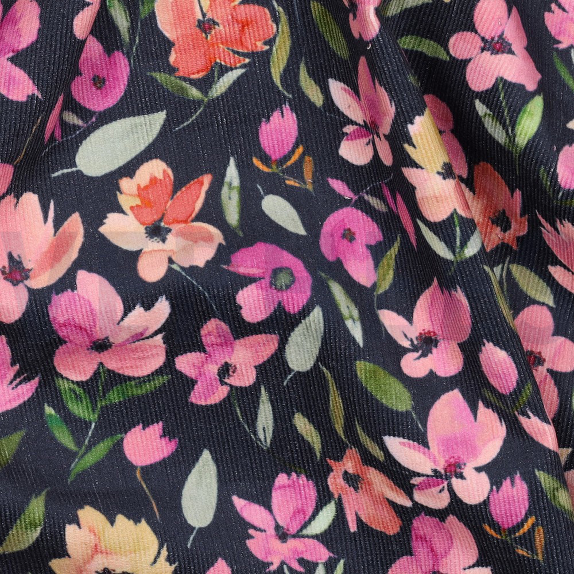 CORDUROY BABYRIB DIGITAAL BLOEMEN MARINEBLAUW (high resolution) #2