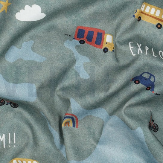 KATOENEN POPLIN DIGITAAL AVONTURENKAART LICHTBLAUW #7