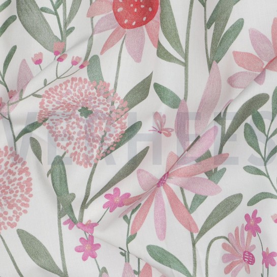 KATOENEN POPLIN DIGITAAL BLOEMEN WIT #7
