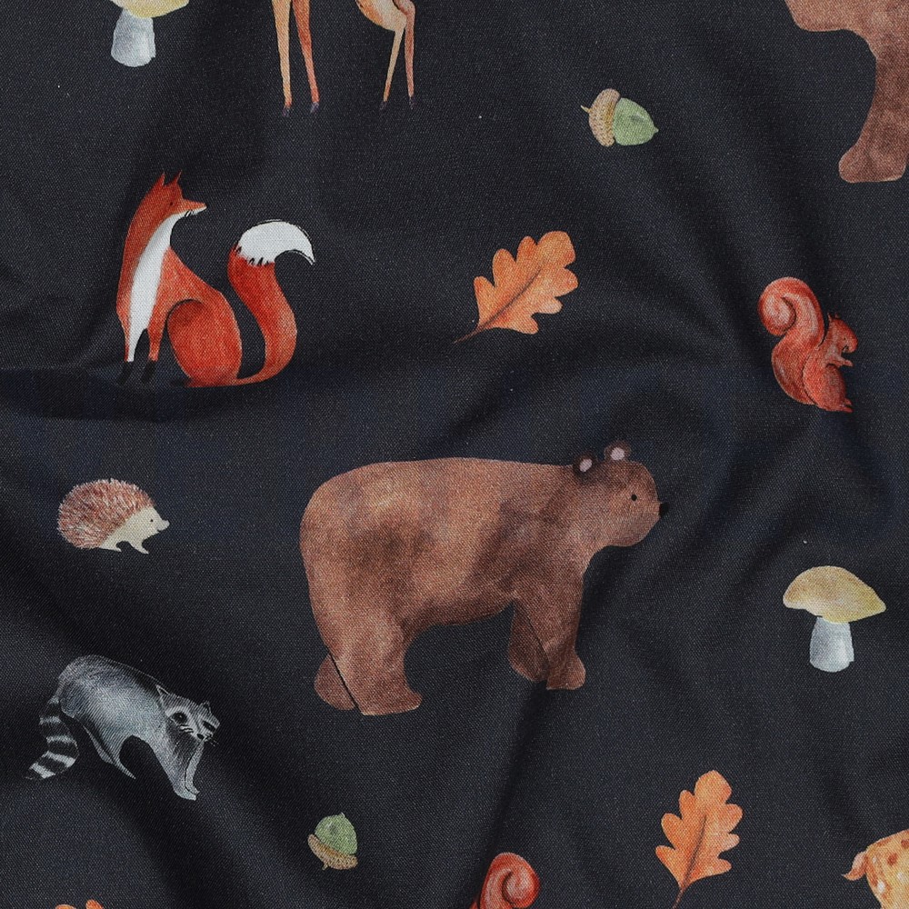 FINE POPLIN DIGITAL FOREST ANIMALS NAVY #7