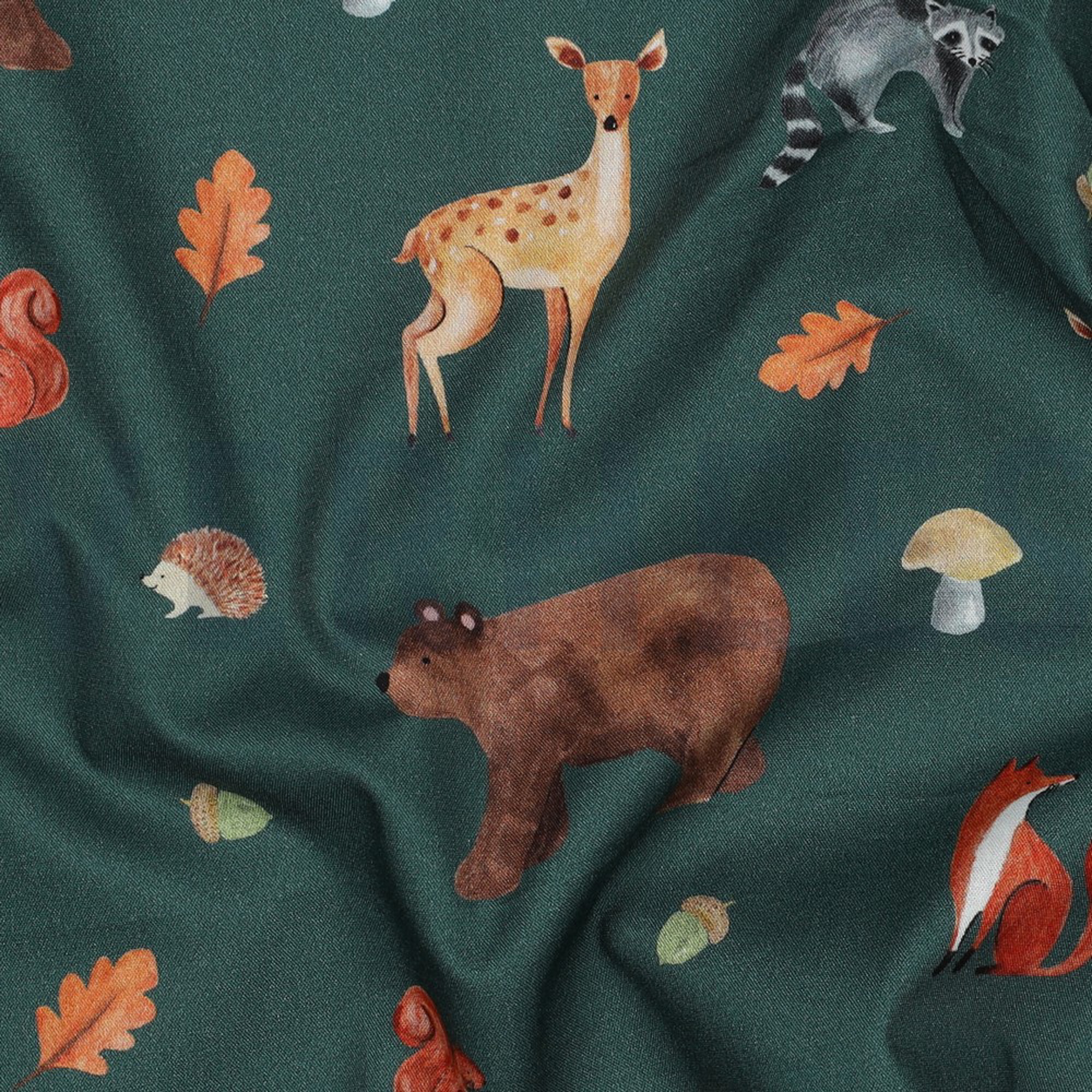 FINE POPLIN DIGITAL FOREST ANIMALS DARK GREEN (high resolution) #2