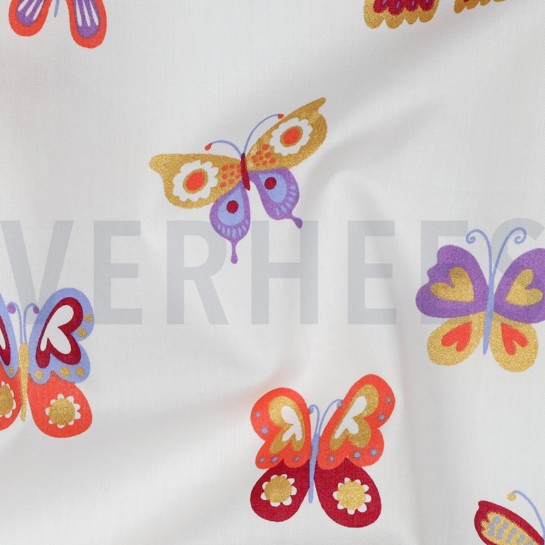 KATOENEN POPLIN FOLIE VLINDERS WIT #7