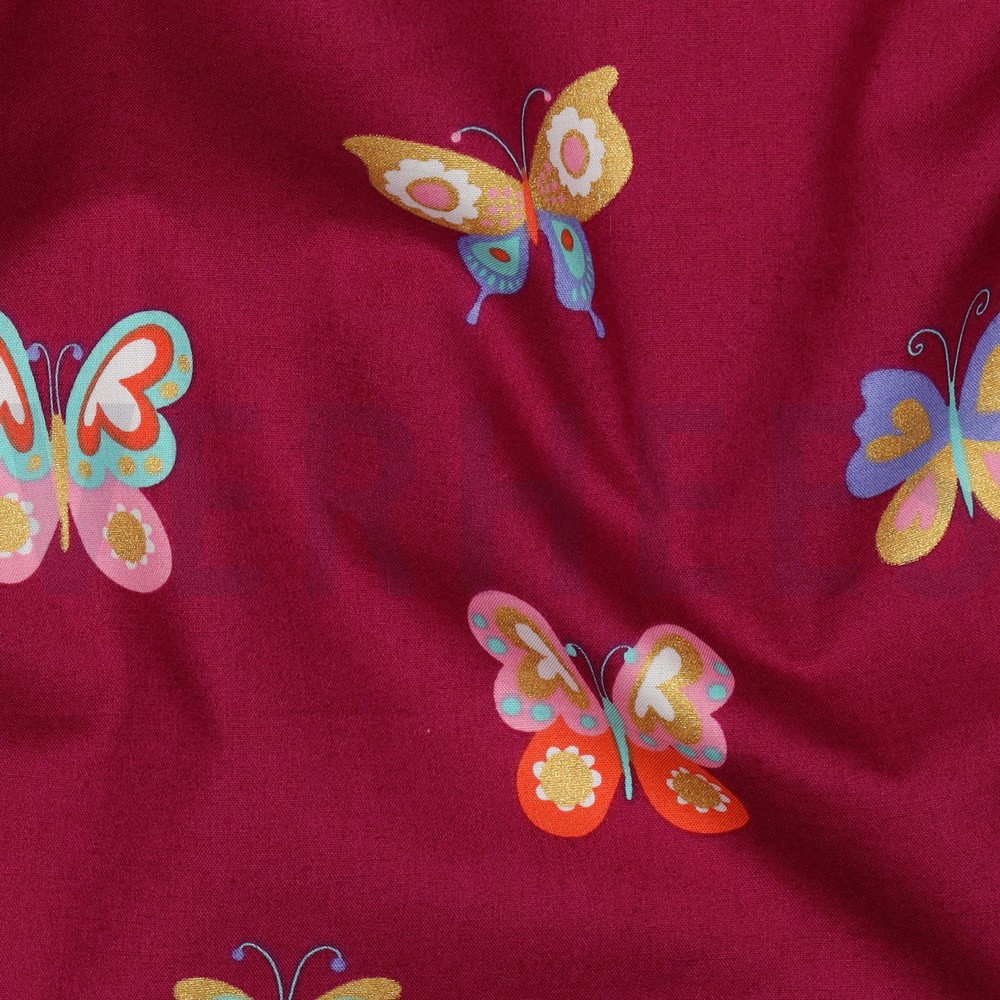 FEIN GEWEBTE BAUMWOLLPOPELINE FOLIE SCHMETTERLINGE FUCHSIA #7