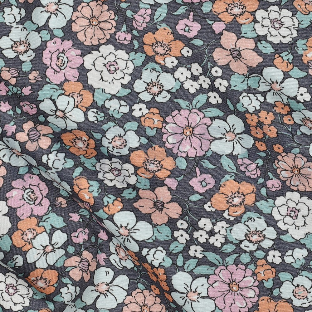 FEIN GEWEBTE BAUMWOLLPOPELINE GOTS BLUMEN MARINEBLAU #7