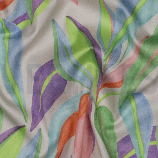 BAUMWOLLE SATIN DIGITAL BLÄTTER ECRU #7