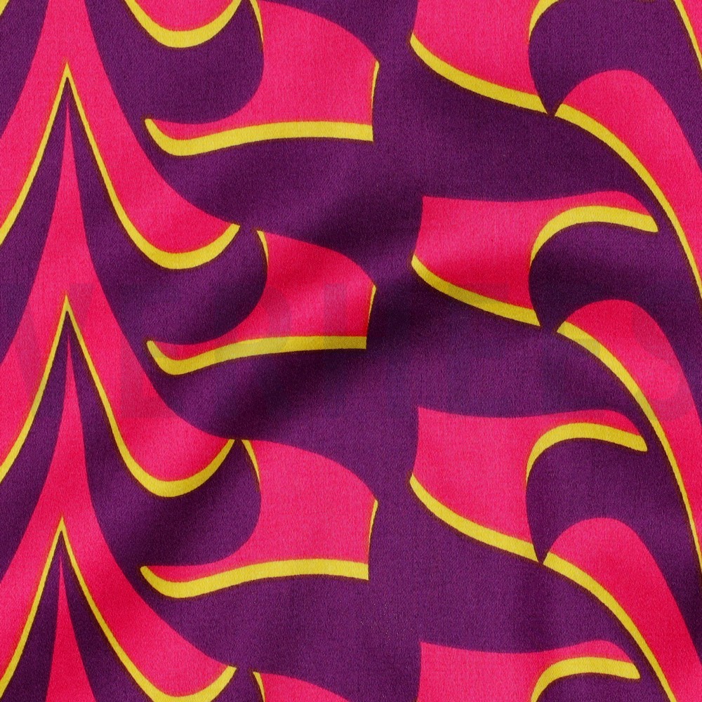 COTON SATIN ABSTRACT FLEURS VIOLET FONCÉ #7