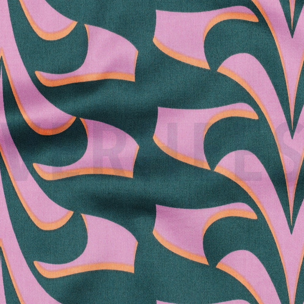 BAUMWOLLE SATIN ABSTRACTE BLUMEN DUNKELGRÜN #7