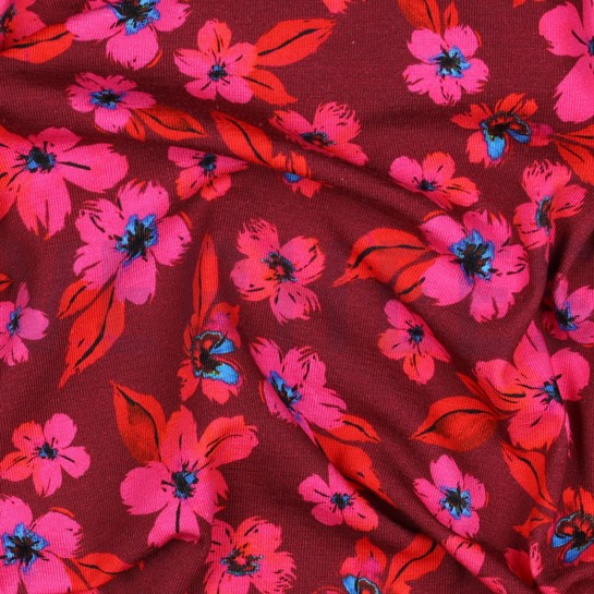 JERSEY DIGITAL FLOWERS PINK/RED #7