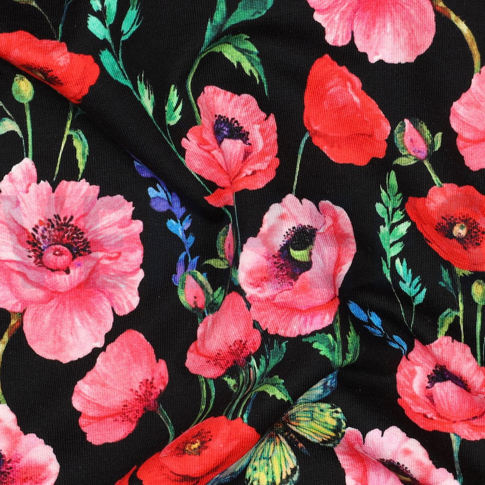 FRENCH TERRY DIGITAAL BLOEMEN ZWART #7