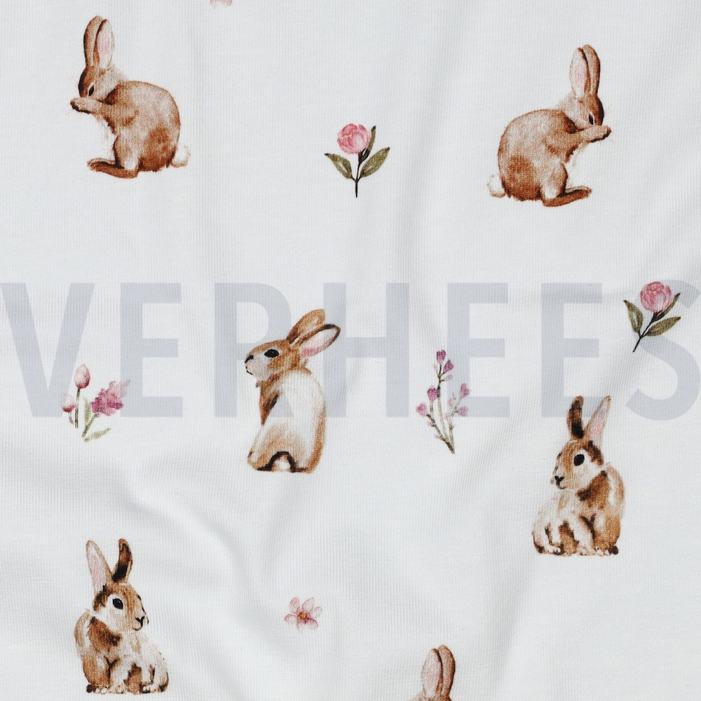 JERSEY DIGITAL KANINCHEN UND BLUMEN WEISS #7