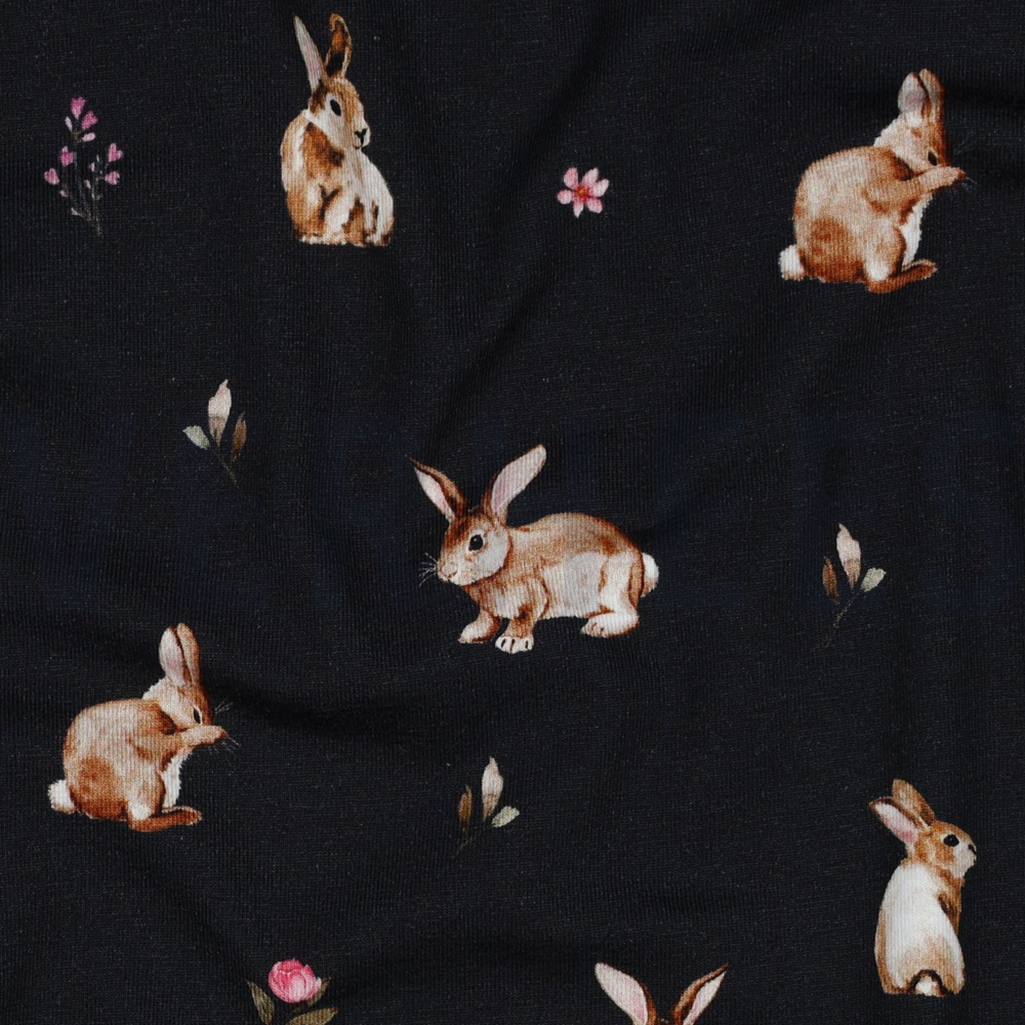 JERSEY DIGITAL RABBITS AND FLOWERS NAVY (high resolution) #2
