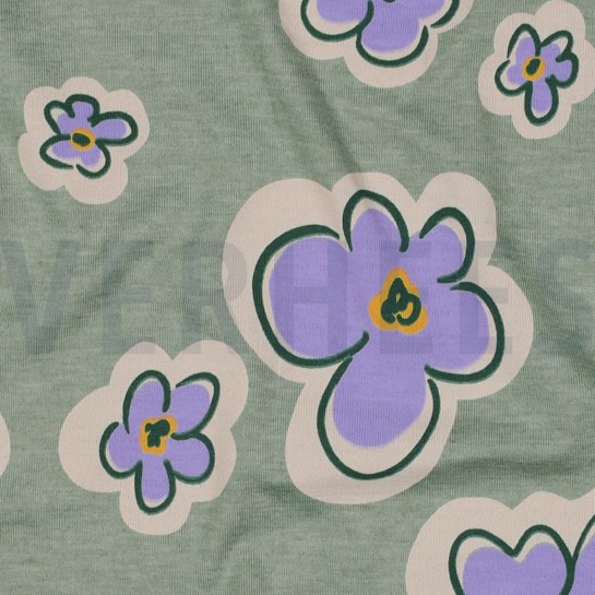 JERSEY MELANGE BLUMEN DUNKEL MINT MELIERT #7
