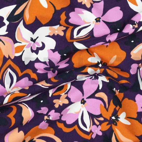 FRENCH TERRY FLOWERS PURPLE/OCHRE #7