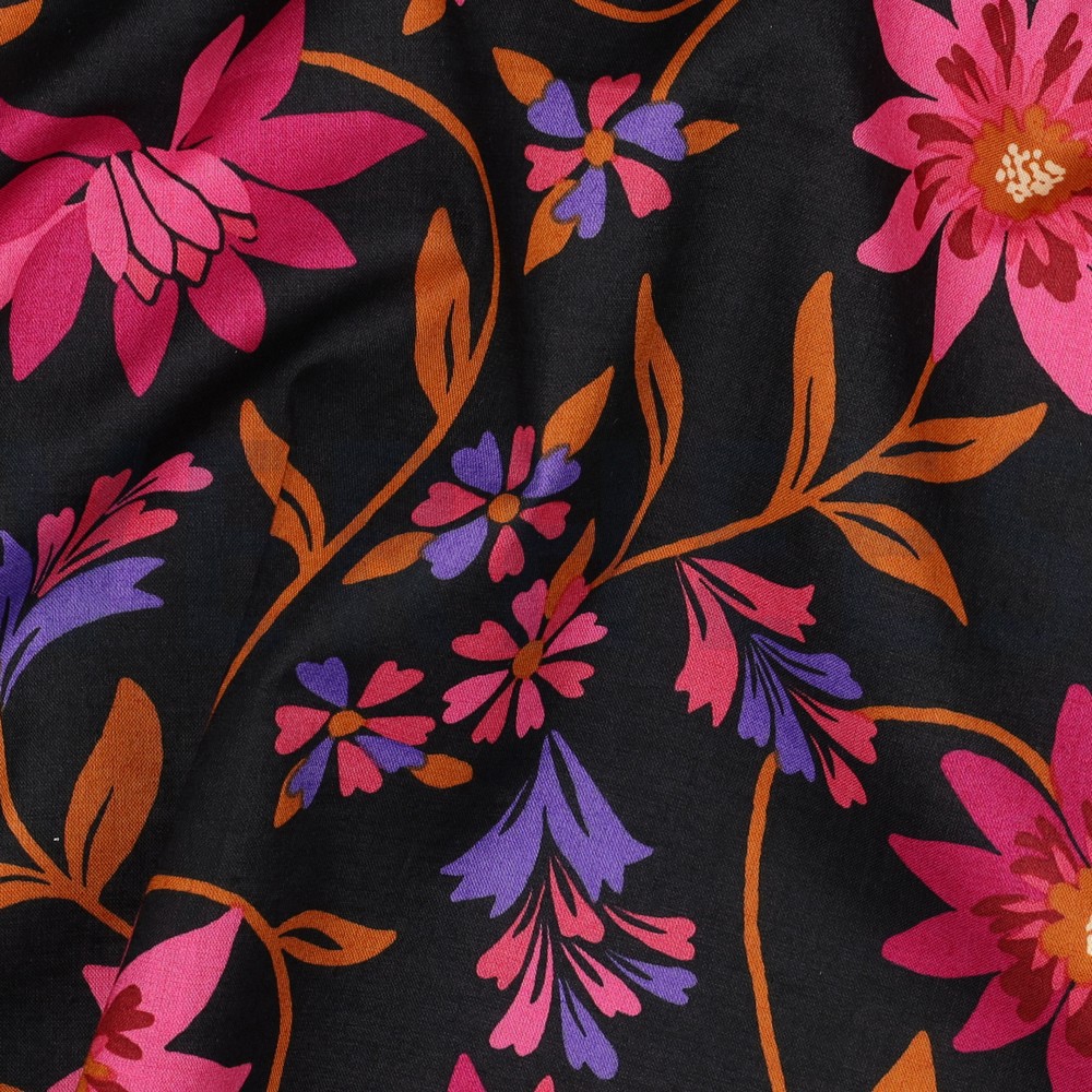 COTON VOILE FLEURS NOIR #7