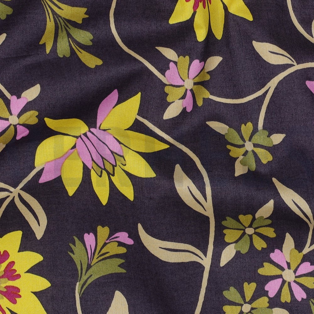 COTON VOILE FLEURS VIOLET FONCÉ #7