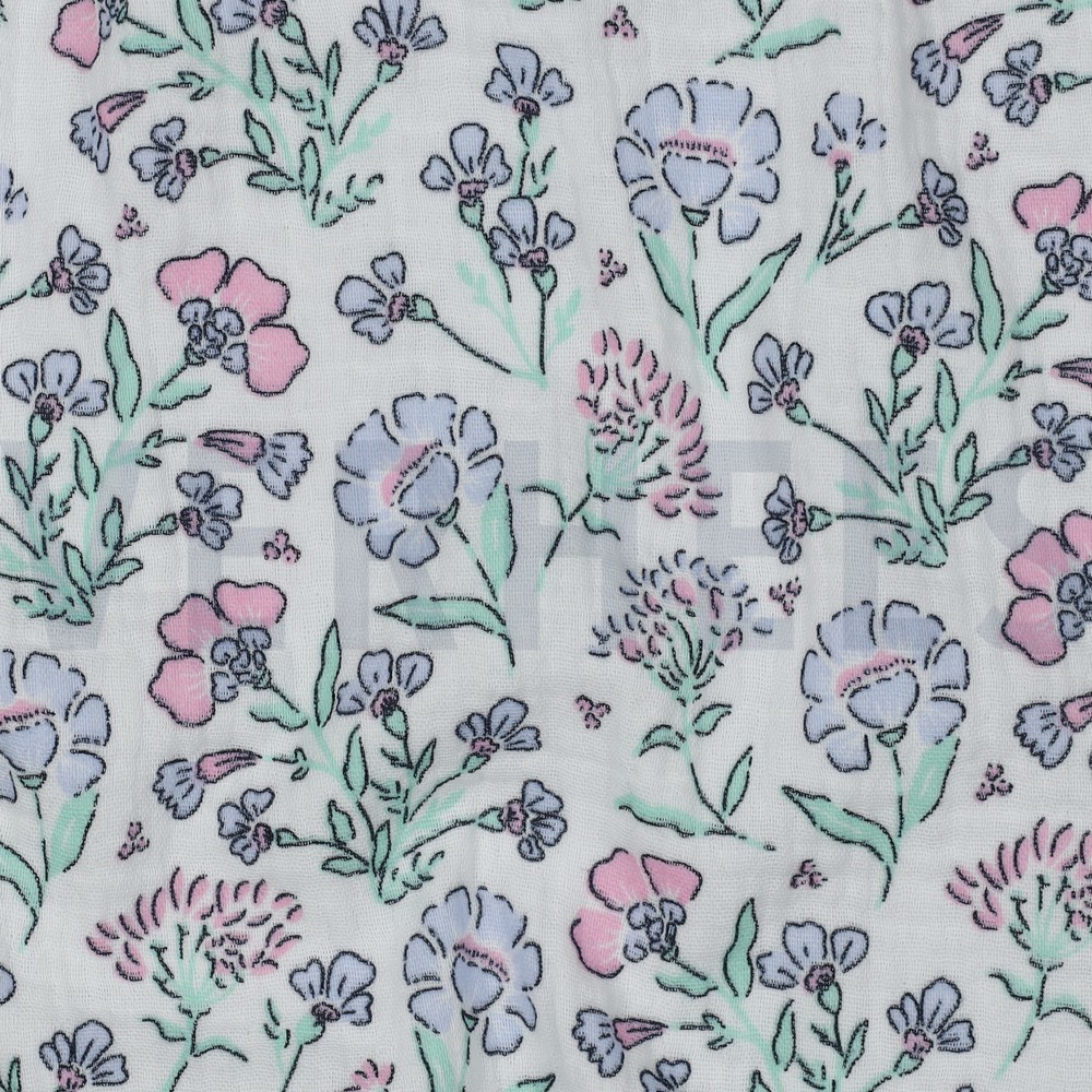 DOUBLE GAZE DE COTON FLEURS BLANC CASSÉ #7
