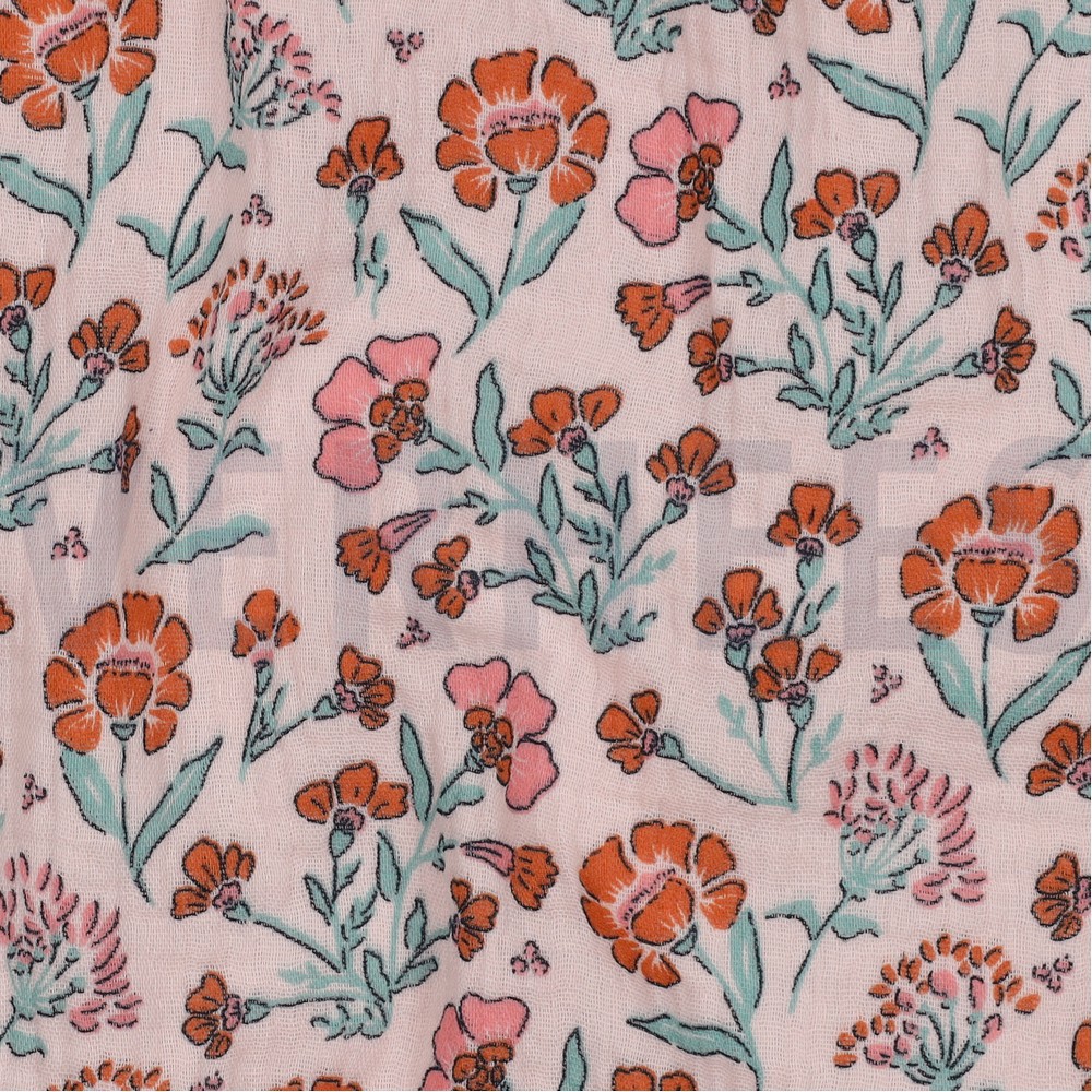 DOUBLE GAUZE BLOEMEN LICHTROZE/OUDROZE #7