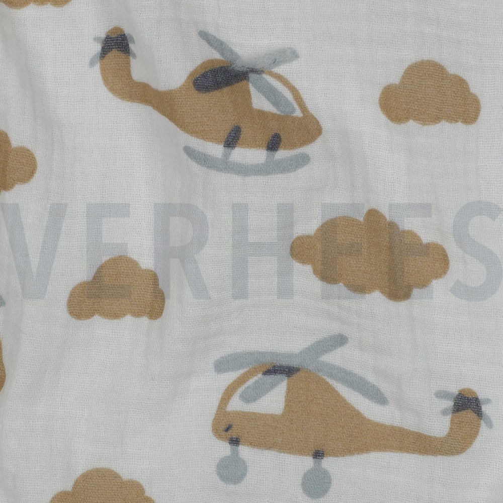 DOUBLE GAUZE HELIKOPTERS GEBROKEN WIT #7