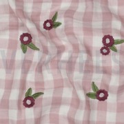 DOUBLE GAUZE CHECKS EMBROIDERY FLOWERS MAUVE (thumbnail) #2