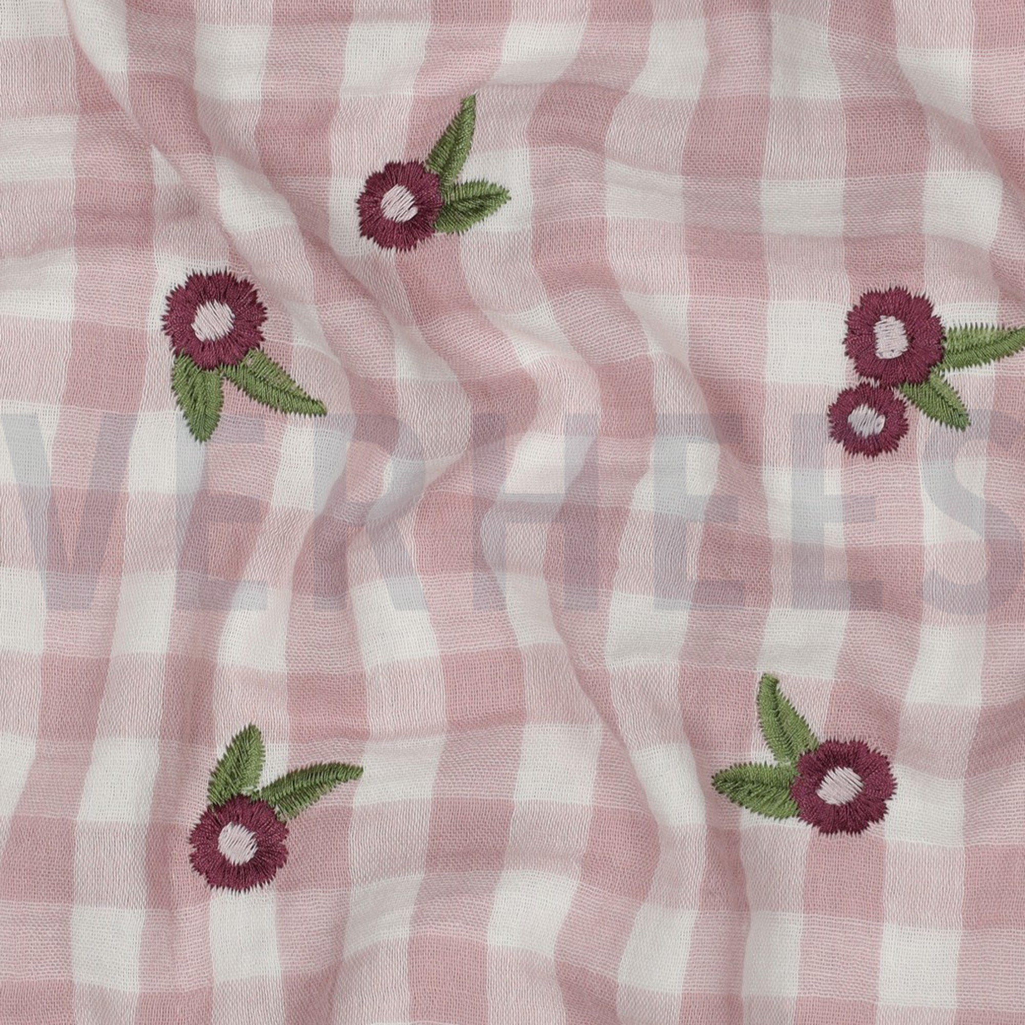DOUBLE GAUZE CHECKS EMBROIDERY FLOWERS MAUVE (high resolution) #2