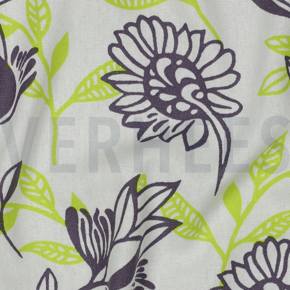 LINEN VISCOSE FLOWERS GREEN #7