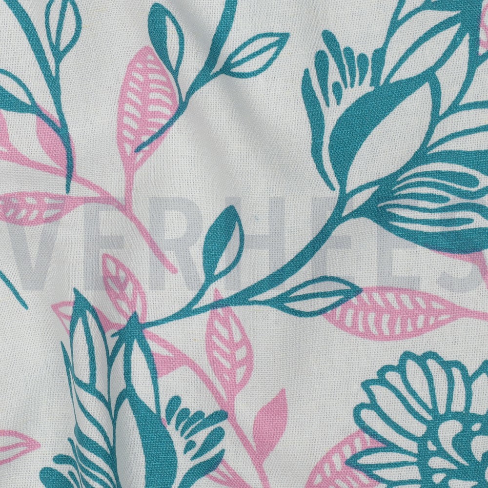 LIN VISCOSE FLEURS ROSE #7