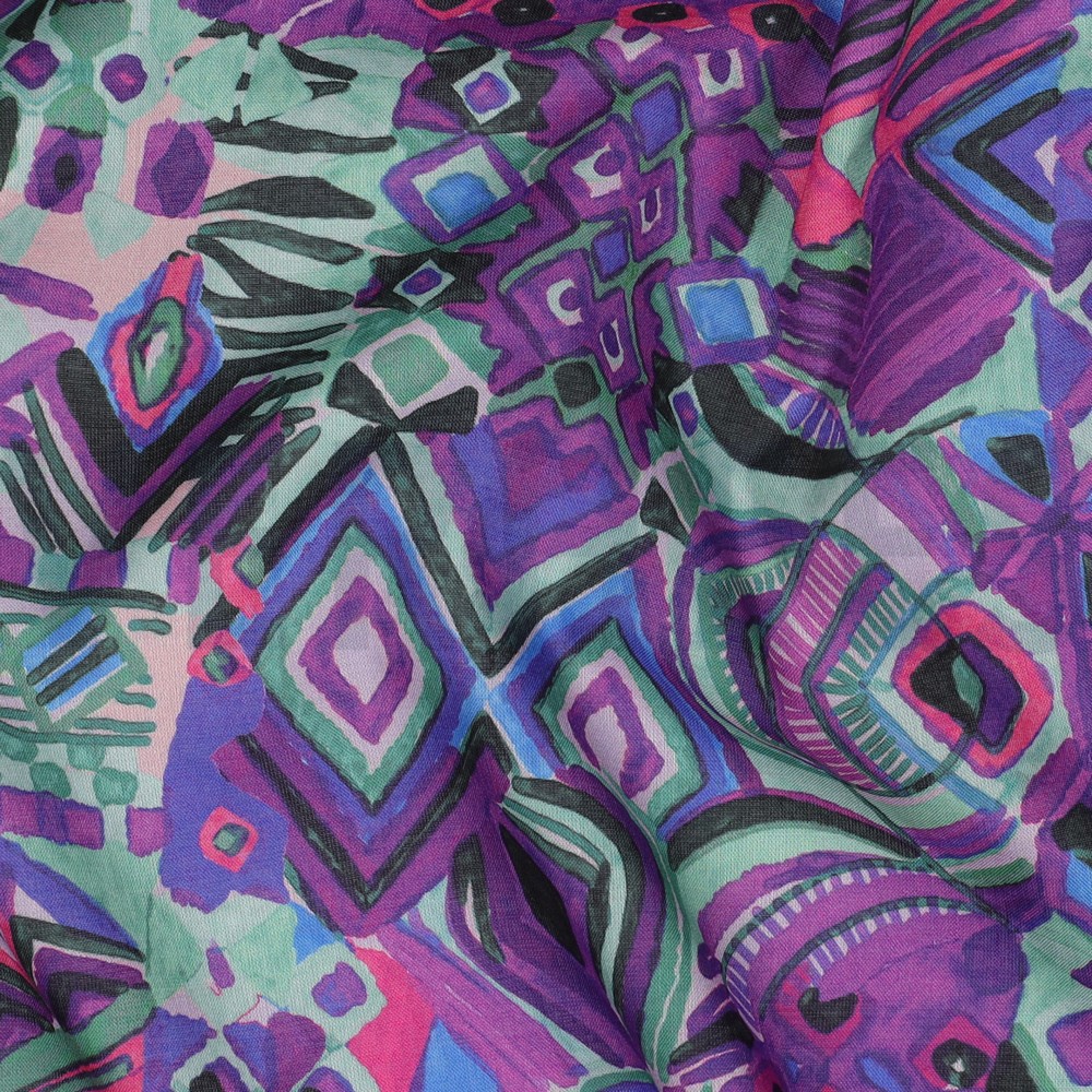 BAUMWOLLE VOILE DIGITAL ABSTRACT LILA/VIOLETT #7