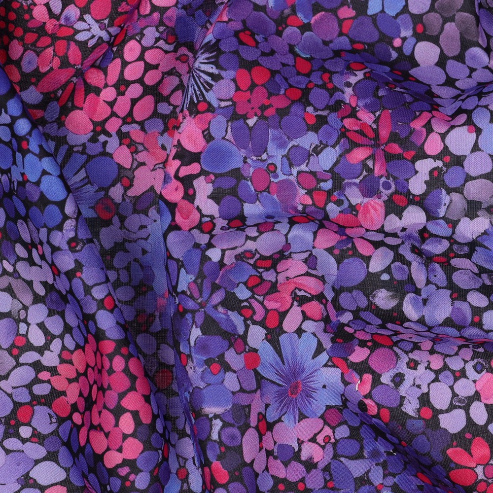 COTON VOILE DIGITAL FLEURS VIOLET #7
