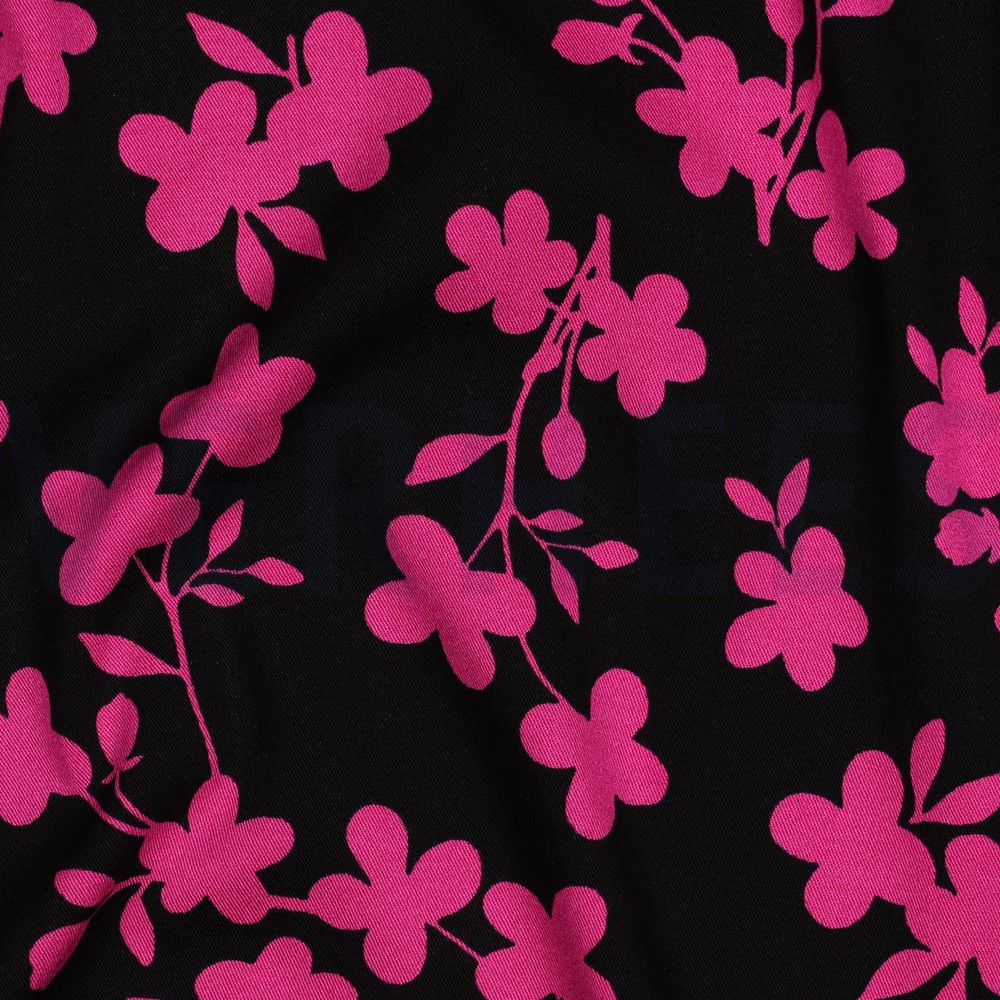 VISCOSE ROSELLA STRETCH BLOEMEN ZWART #7