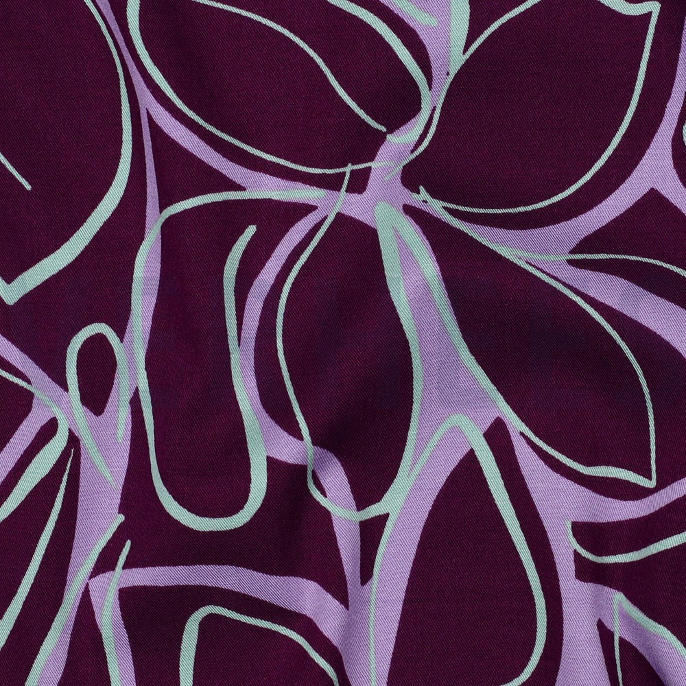 VISCOSE ROSELLA STRETCH ABSTRACT FLOWERS PURPLE #7