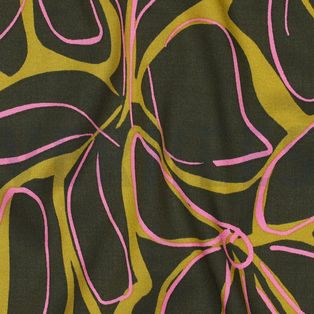 VISCOSE ROSELLA STRETCH ABSTRACT BLOEMEN DONKERGROEN #7