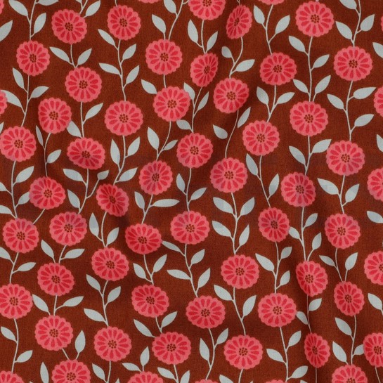 BAUMWOLLE POPELINE BLUMEN & KAROS KARAMELL #7