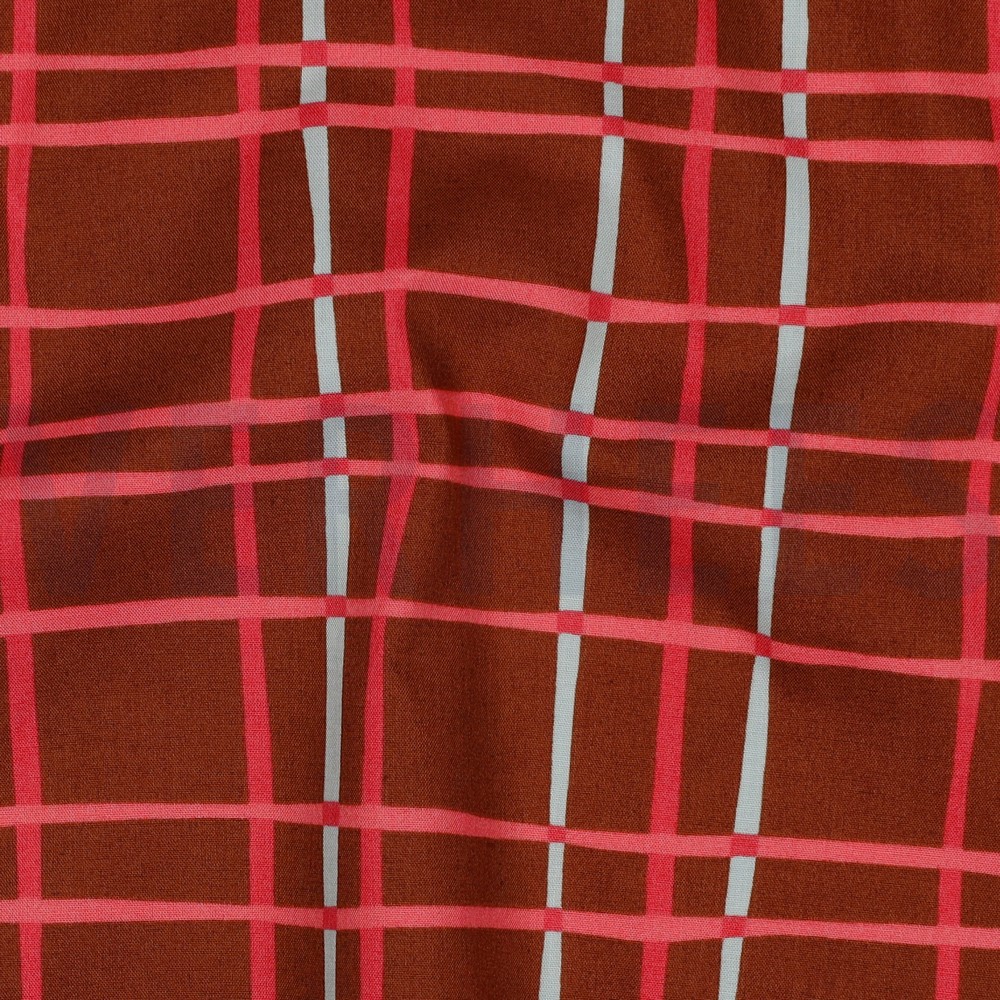 FINE POPLIN FLOWERS & CHECKS CARAMEL #7