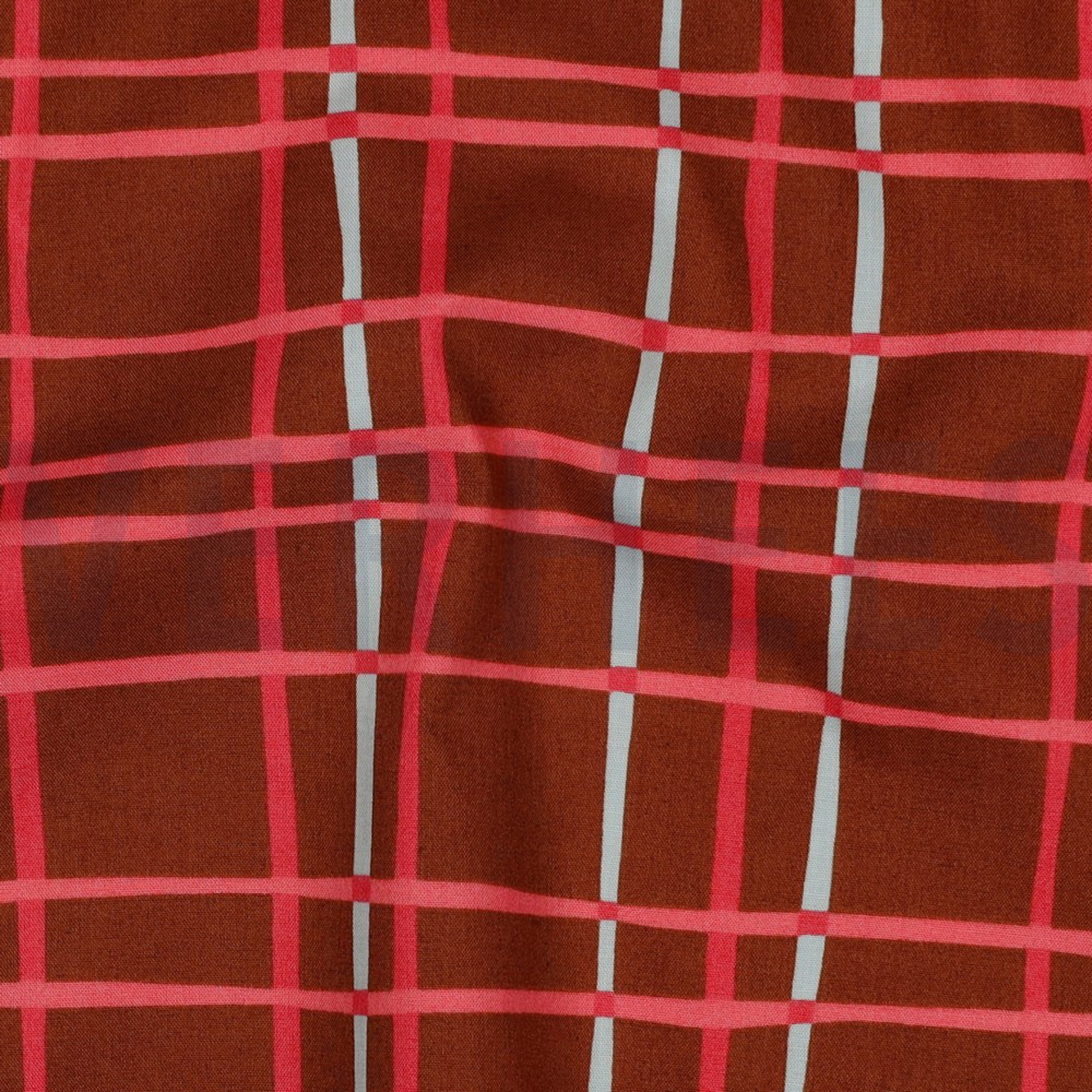 KATOENEN POPLIN BLOEMEN & RUITEN KARAMEL (high resolution) #2