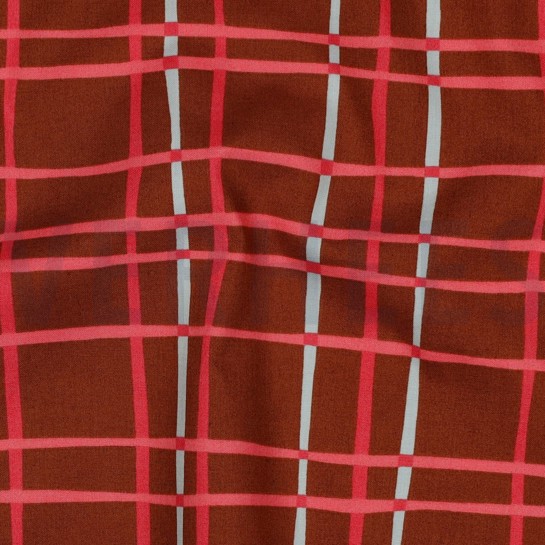 KATOENEN POPLIN BLOEMEN & RUITEN KARAMEL #7