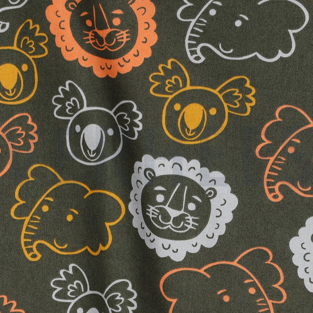 FINE POPLIN SAFARI ANIMALS DARK GREEN #7