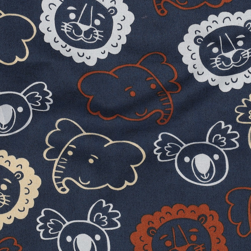 FINE POPLIN SAFARI ANIMALS NAVY #7