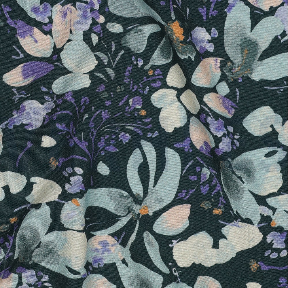 VISCOSE POPELINE STRETCH DIGITAL FLEURS PÉTROLE #7