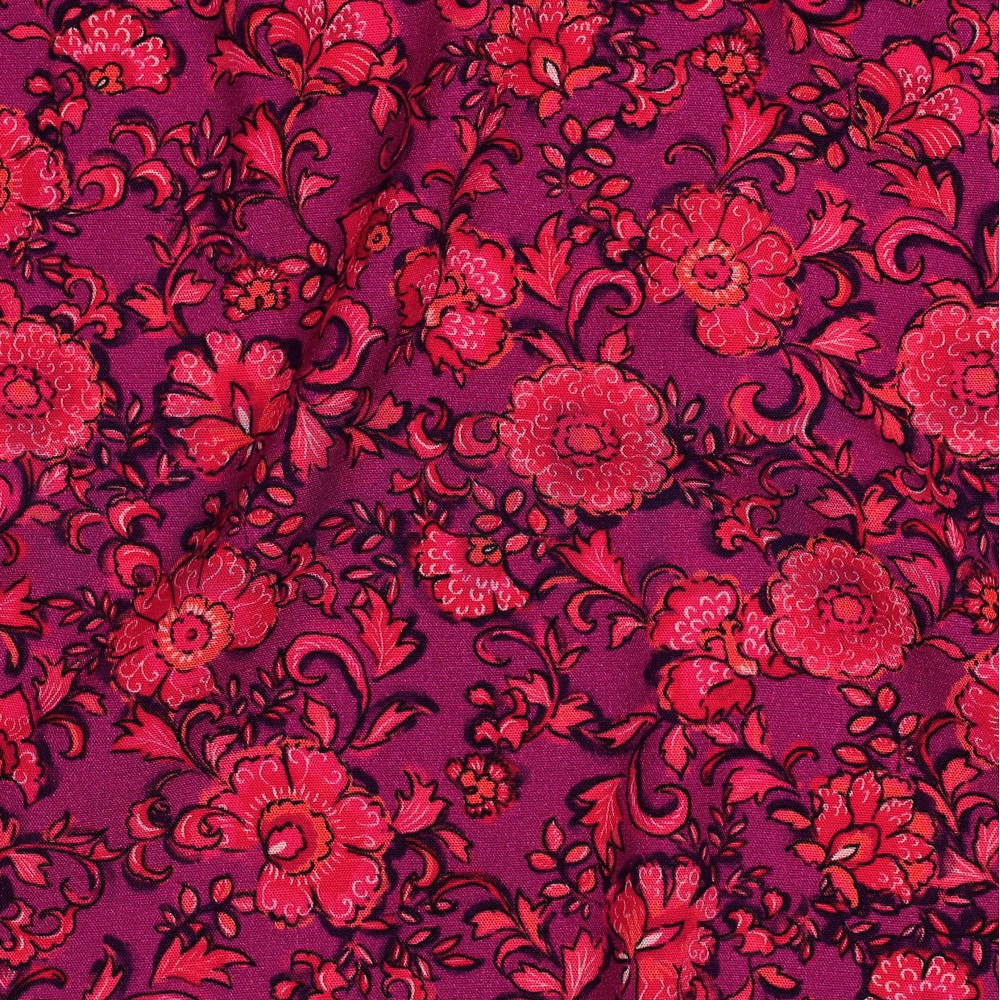 VISCOSE POPLIN STRETCH DIGITAAL BLOEMEN FUCHSIA #7