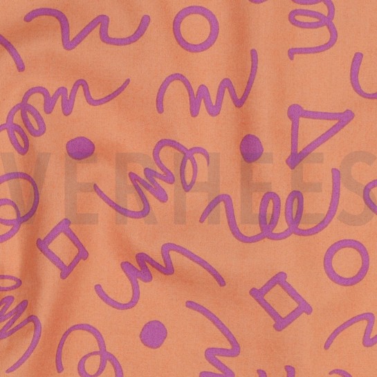 BAUMWOLLE POPELINE GEOMETRISCH PFIRSICH/LILA #7