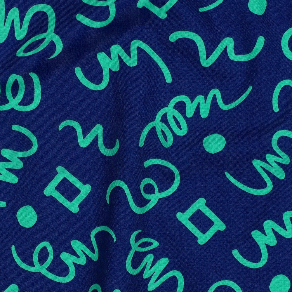 FEIN GEWEBTE BAUMWOLLPOPELINE GEOMETRISCH MARINEBLAU/PETROL #7