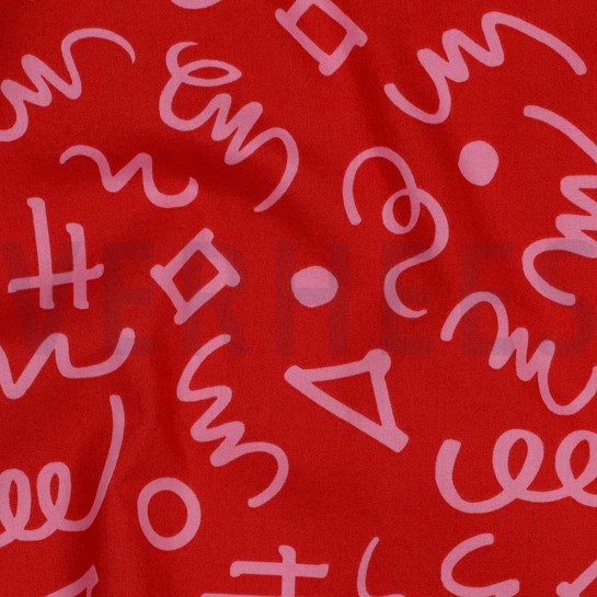 BAUMWOLLE POPELINE GEOMETRISCH ROT/ROSA #7